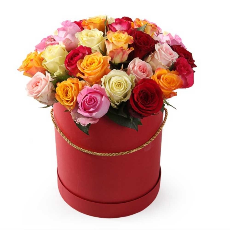 Розы Mix в круглой коробке: Эквадорские свежие розы разного цвета