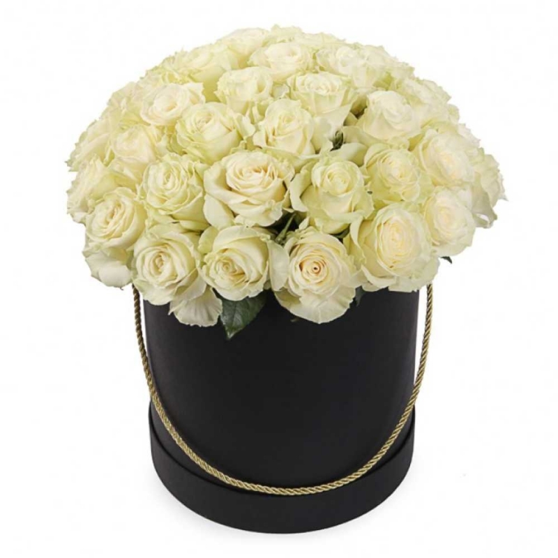 Mondial Box: 25 белых роз в круглой коробке