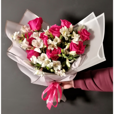 bouquet 1179: розы Hot Exporter, альстромерии